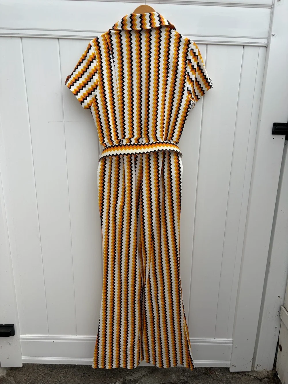 Smack Parlour Retro 1970's Chevron Belted Jumpsuit in Yellow and Brown Sz XL - Picture 7 of 9